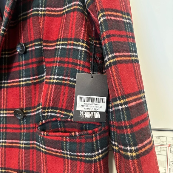 Reformation “Middlebury” red plaid wool blend coat M NWT - Picture 4 of 7